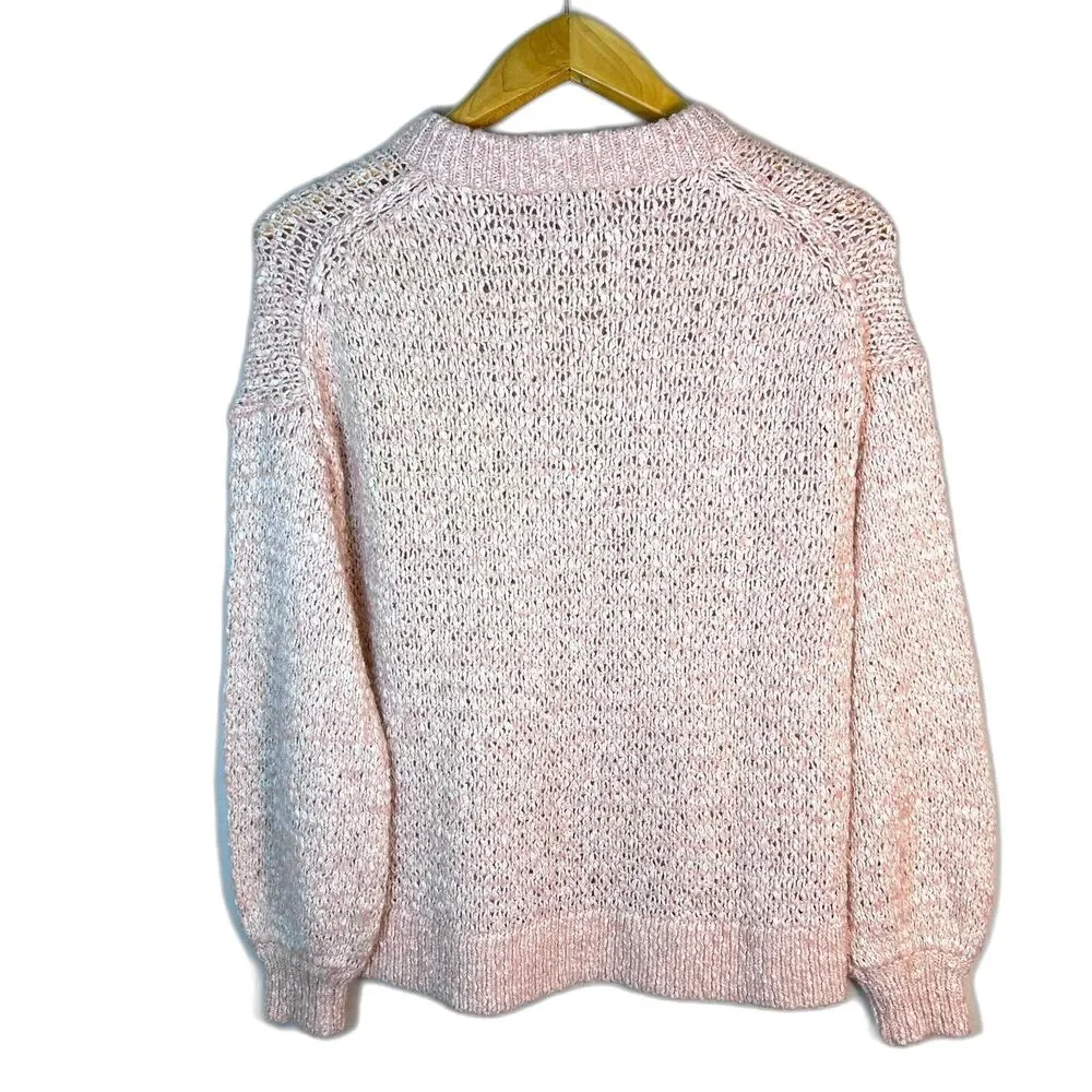 Madewell Women's Peach Pink Cotton Blend Marled Chunky Knit LS Sweater Size S